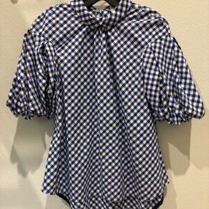 Tish Cox Black and Blue Checked Blouse - Size M